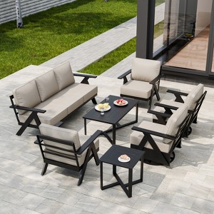 EAGLE PEAK Urban Slate 7 Piece Modern Outdoor Patio Furniture Set, Couch, Swivel Rocking Chairs, Patio Chairs, Coffee Table, and Side Table - 1 of 4