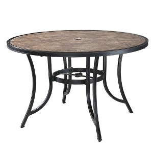 CLIHOME Outdoor 48" Round Porcelain Tile Cast Aluminum Dining Table With Umbrella Hole - 1 of 4