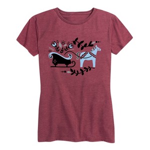 Women's - Instant Message - Scandinavian Horse and Carriage Short Sleeve Graphic T-Shirt - 1 of 4