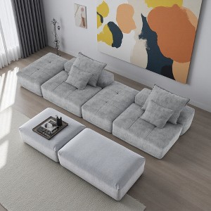142" Sparkling Chenille Tufted Modular Sectional Sofa with 4 Pillows - 1 of 4