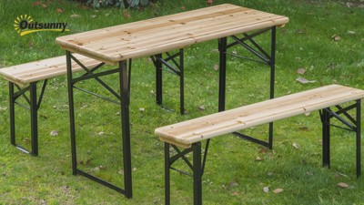 Natural Fir and Black Steel 6' Folding Picnic Table Set