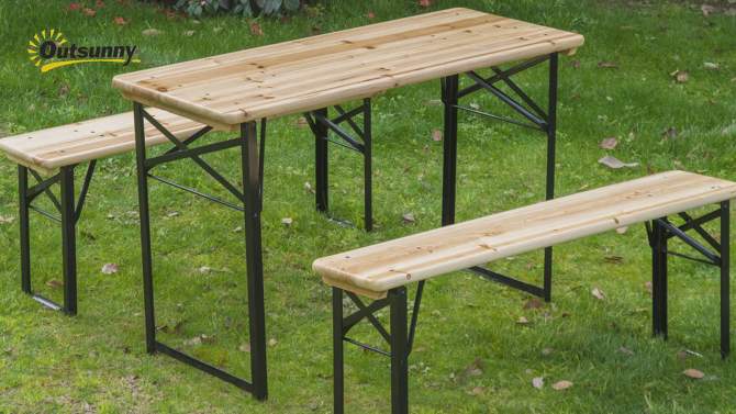 Outsunny 6' Portable Picnic Table and Bench Set, Outdoor Wooden Folding Camping Dining Table Set for Patio Garden Outdoor Activities, 2 of 9, play video