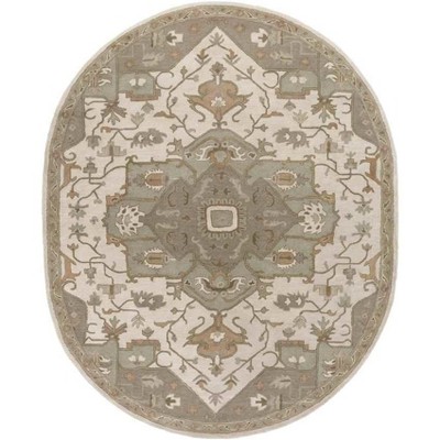 Mark & Day Roblin 6'x9' Oval Tufted Indoor Area Rugs Khaki: Handmade Wool Medallion, Stain-Resistant, Traditional Style