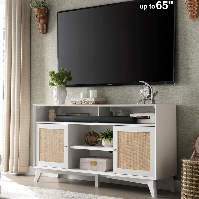 SinCiDo TV Stand for 65+ Inch TV with Adjustable Shelves & 2 Door, Mid Century Modern Tall Highboy Entertainment Center