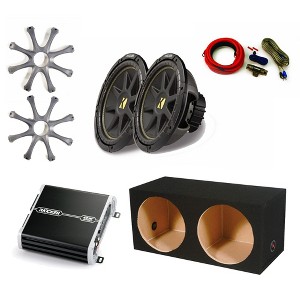 Kicker Dual 12" Comp Sub DXA2501 Amp with Grills,Amp Kit,Enclosure Bundle - 1 of 4