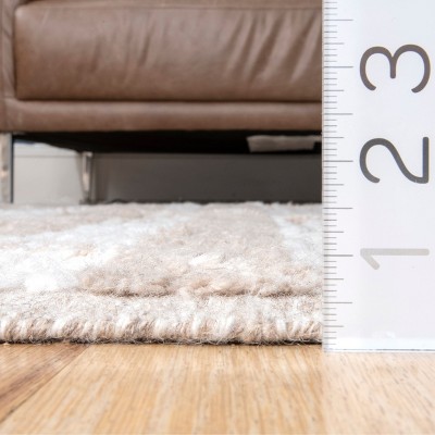 Handmade Geometric Shag Wool-Cotton Area Rug, 5' x 8', Beige