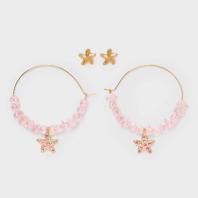 Starfish Stud & Hoop Earring Set 2pc - Wild Fable™ Gold/Pink