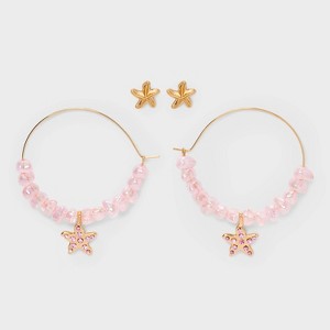 Starfish Stud & Hoop Earring Set 2pc - Wild Fable™ Gold/Pink - 1 of 3