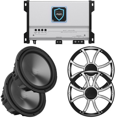Wet Sounds HTM-1 - HTM Series Full-Range Class-D 1200 Watt at 1-Ohm Mono Amplifier with (2) REVO-10-FA-S4 10" Woofer Single 4 OHM and (2) REVO-10-X...