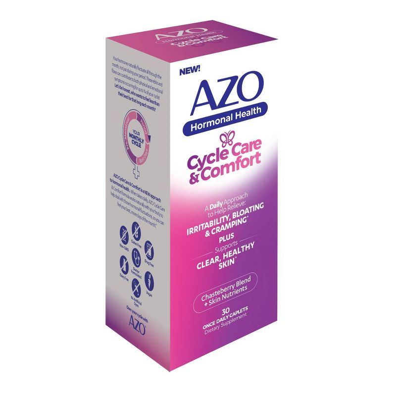 AZO Hormonal Health, Cycle Care + Comfort for Menstrual Symptoms - Chasteberry and Zinc - 30ct, 4 of 6