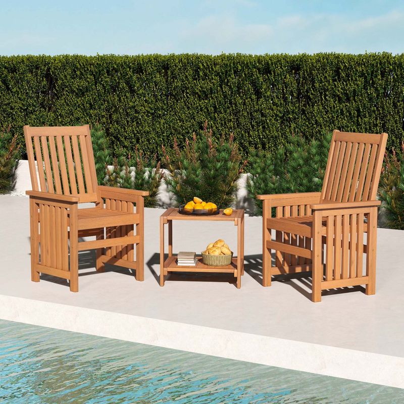 Costway 3 Pieces Patio Furniture Set with 1.5" Umbrella Hole Hardwood Table & Chairs Set, 4 of 11