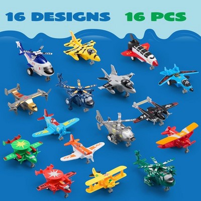 Colorful Diecast Pull Back Airplane Toy Set, 16 Pieces