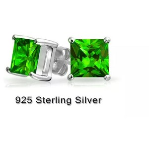RMZ GOLD NYC 925 Sterling Silver Princess Cut Emerald Cubic Zirconia Stud Earrings Women's - 1 of 2