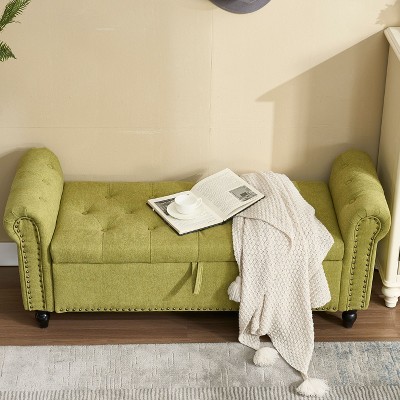 CAVINAS Modern Rectangular Upholstered Ottoman Bench with Storage,Button Tufted Storage Ottoman for Living Room