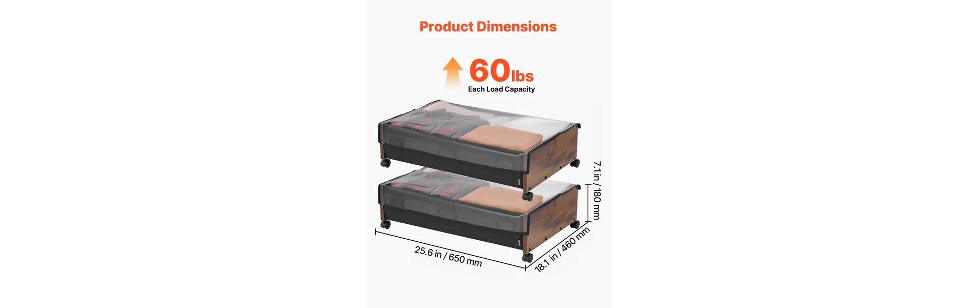 2 Pack Under Bed Storage with Wheels, 25.6*18.1in Underbed Containers, Underbed Shoes Organizer w/ Lockable Wheels, Rolling Under the Bed Storage Bins