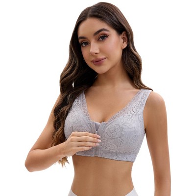 INSPIRE CHIC Women's Lace Zip Front Closure Full Coverage Wirefree Wide Straps V Back Padded Bras