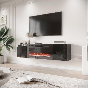 EROMMY 70'' Floating TV Stand with 36'' Electric Fireplace, High Gloss Finish with 12 Flame Fireplace Insert Heater - 1 of 4