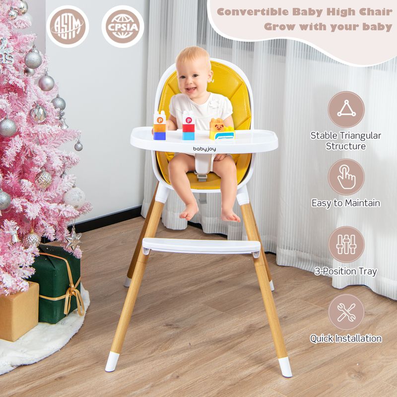 Infans 4-in-1 Convertible Baby High Chair Infant Feeding Chair w/Adjustable Tray Yellow, 4 of 10