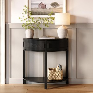 Stead Farmhouse Half Moon Console Table Small Entry Table with Storage for Narrow Spaces Modern Home Decor Blackened Oak