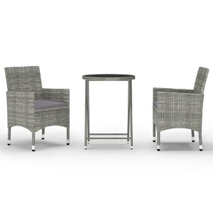 vidaXL Bistro Set Grey Poly Rattan and Tempered Glass Small Foldable - 1 of 4