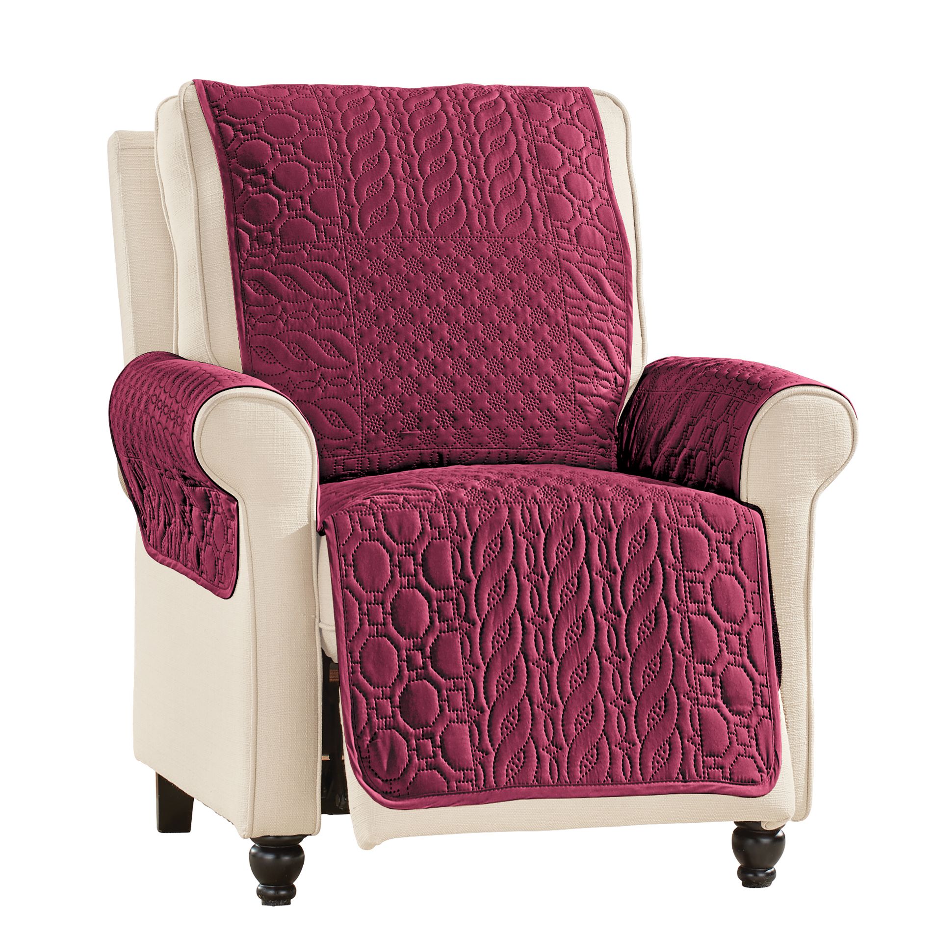 Collections Etc Pinsonic Patchwork Quilted Furniture Cover Recliner Burgundy