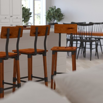 Walnut Brown Industrial Chic 40" Bar Height Dining Stools with Steel Footrest - Set of 4