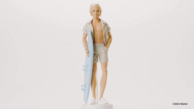 Barbie: The Movie Ken Doll Wearing Pastel Striped Beach Matching Set, 2 of 14, play video