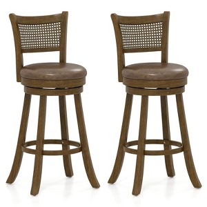 Tangkula Set of 2 Bar Stools 30" Swivel Bar Chairs w/ PE Rattan Backrest Bar Height - 1 of 4