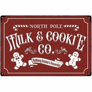 Lomsoe Christmas Metal Signs Red Milk Cookies Co Tin Sign Vintage Print Art Poster Ornaments Wall Decor Xmas Novelty Gift 8X12 Inch - 1 of 4