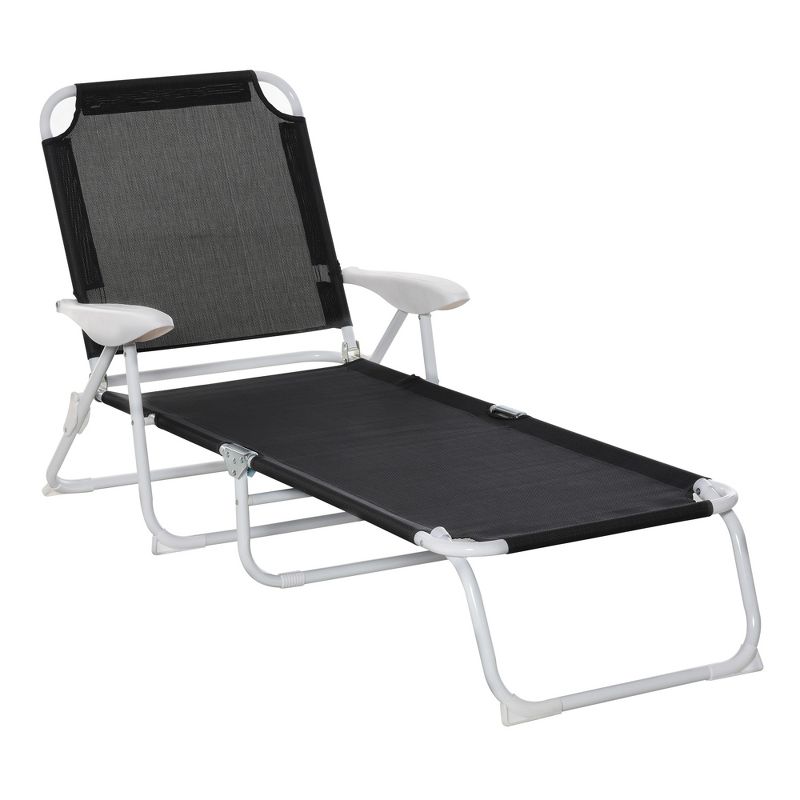 Outsunny Folding Chaise Lounge, Outdoor Sun Tanning Chair, Four-Position Reclining Back, Armrests, Mesh Fabric, 1 of 7