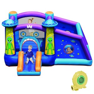 Costway Inflatable Bouncer Alien Bounce House Kids Jump Slide Ball Pit w/480W Blower - 1 of 4