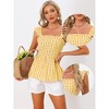 INSPIRE CHIC Women's Summer Square Neck Sleeveless Plaid Gingham Peplum Top - 2 of 4