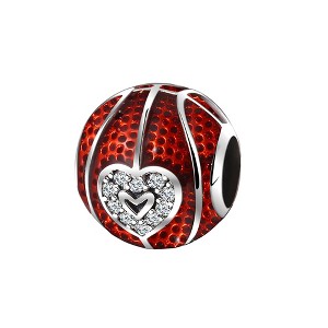 Love Basketball Charm European Bead CZ Red Sterling Silver Ginger Lyne Collection - 1 of 4