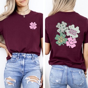 Simply Sage Market Women's Stay Gold Lucky Shamrocks Front and Back Short Sleeve Graphic Tee - 1 of 4
