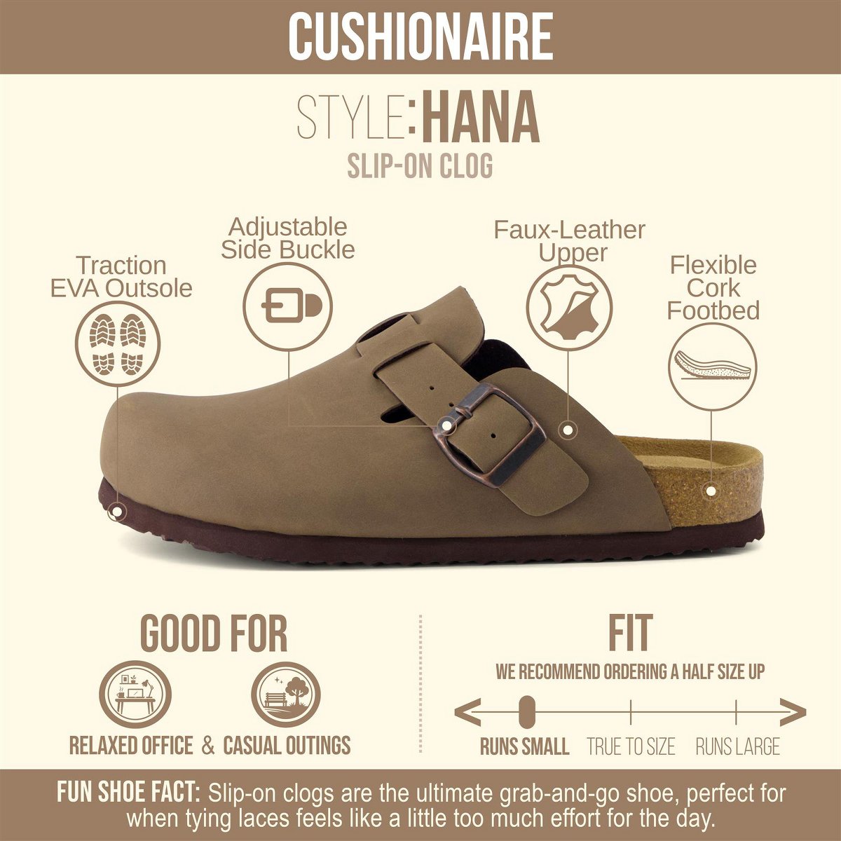Женские сабо CUSHIONAIRE Hana Womens Clogs Comfortable Vegan Suede Clogs for Women Slip On Potato Shoes with Cork Footbed Brown 8 — фото 2