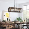 LNC Lucia 5-Light 31.5" Farmhouse Rectangle Oversized Chandelier, Matte Black and Brown Wood Grain - 4 of 4