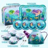 SYNCFUN 35 Pcs Mermaid Tea Set for Little Girls, Pretend Tin Teapot Set, Princess Tea Time Play Kitchen Toy, Birthday Gifts Kids Toddlers Age 3 4 5 6 - 2 of 4