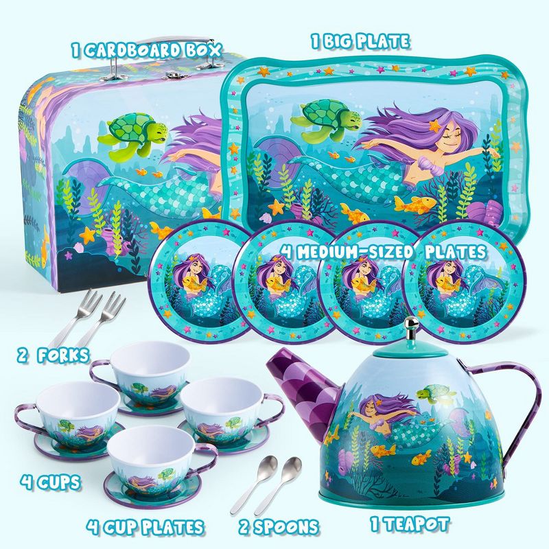 JOYIN 35Pcs Mermaid/Unicorn Tea Party Set for Little Girls  Pretend TinBirthday Easter Gifts Kid, 2 of 10