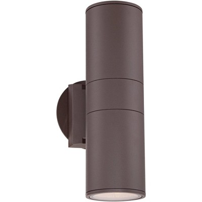 Possini Euro Design Modern Outdoor Wall Sconce Fixture Bronze 11 3/4" Tempered Glass Lens Up Down for Exterior House Porch Patio