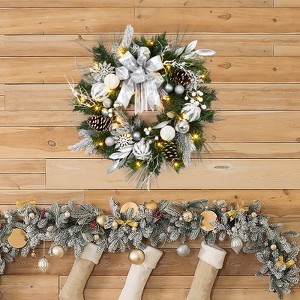 24 Inch Pine Needle Garland - 20 Lights, PVC Rattan Vine, PE Rattan Vine, Metal Rattan Vine, Indoor and Outdoor Decoration - 1 of 4