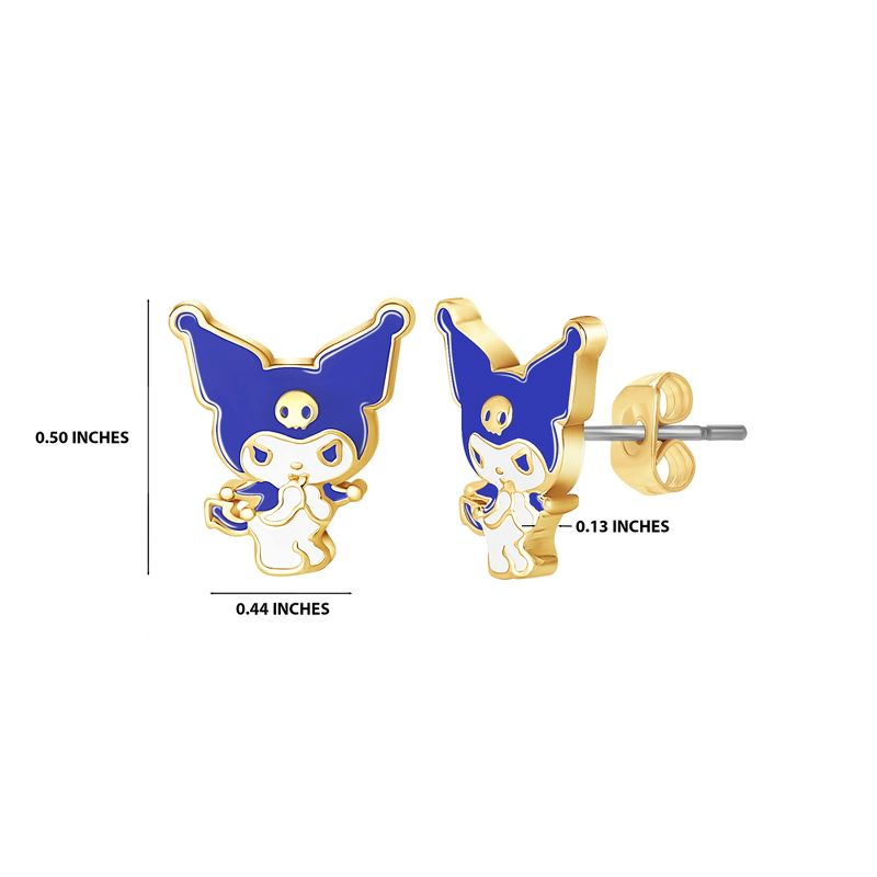 Sanrio Hello Kitty Kuromi Brass Flash Plated Enamel and Cyrstal Stud Earrings, 4 of 5