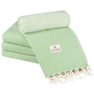 American Soft Linen 4 Piece Turkish Peshtemal Beach Towel Set, Light Weight Peshtemal Beach Pool Towels - 1 of 4