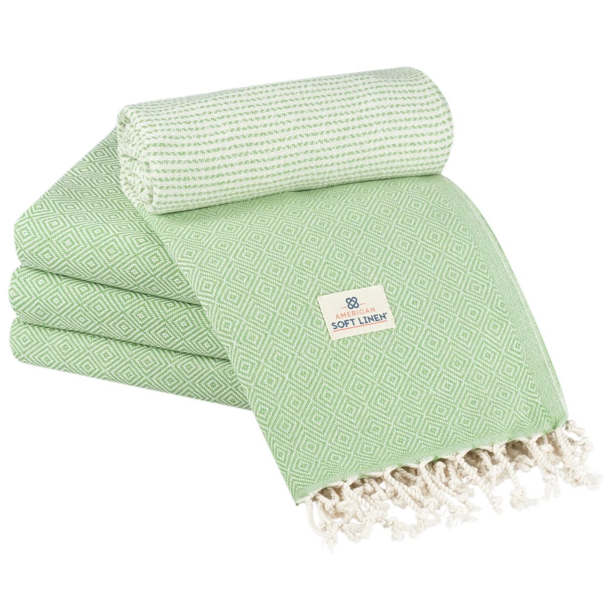 American Soft Linen 4 Piece Turkish Peshtemal Beach Towel Set, Light Weight Peshtemal Beach Pool Towels