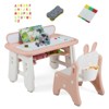 Costway Kids Drawing Table & Chair Set Graffiti Toddlers Art Activity Table & Chair Pink/Beige - 2 of 4