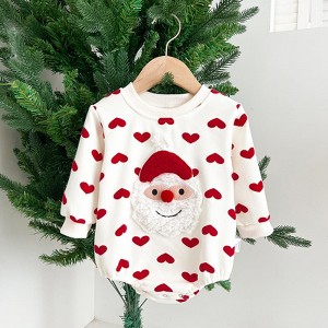 MyKids-Usa Baby Christmas Santa Claus Pattern Heart Printed Design Long Sleeved Onesies - 1 of 3