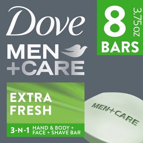 DOVE MEN + CARE 3 in 1 Bar Cleanser for Body, Face, and Shaving Extra Fresh  Body and Facial Cleanser More Moisturizing Than Bar Soap to Clean and