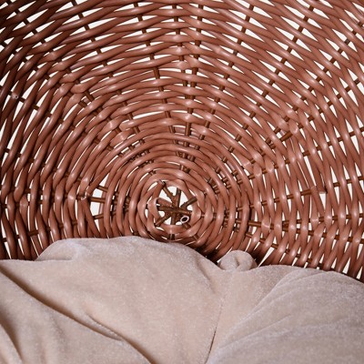 Small Round Brown Rattan Elevated Cat Bed with Cotton Cushion