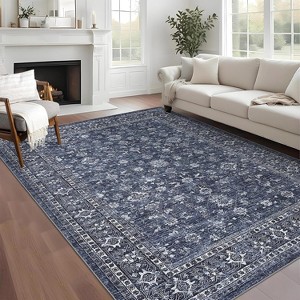 Coucheta Floral Rugs, Washable Soft Non Slip Area Rug for Living Room Bedroom, Distressed Vintage Stain Resistant Large Under Table Carpet - 1 of 4