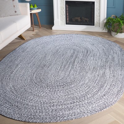 Handwoven Ivory and Black Cotton Oval Area Rug 3' x 5'