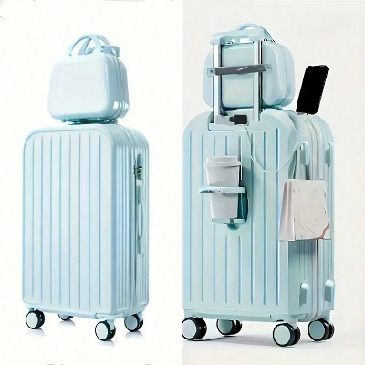 YONWAY 1pcs Minimalist Solid Colorful Luggage Set, Hard Shell Zipper Trolley Suitcase With Square Small Makeup Handbag And Wheels For Travel/School
